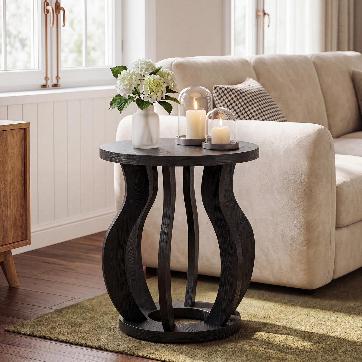 19.69" Curved Wooden Round Side Table for Small Spaces