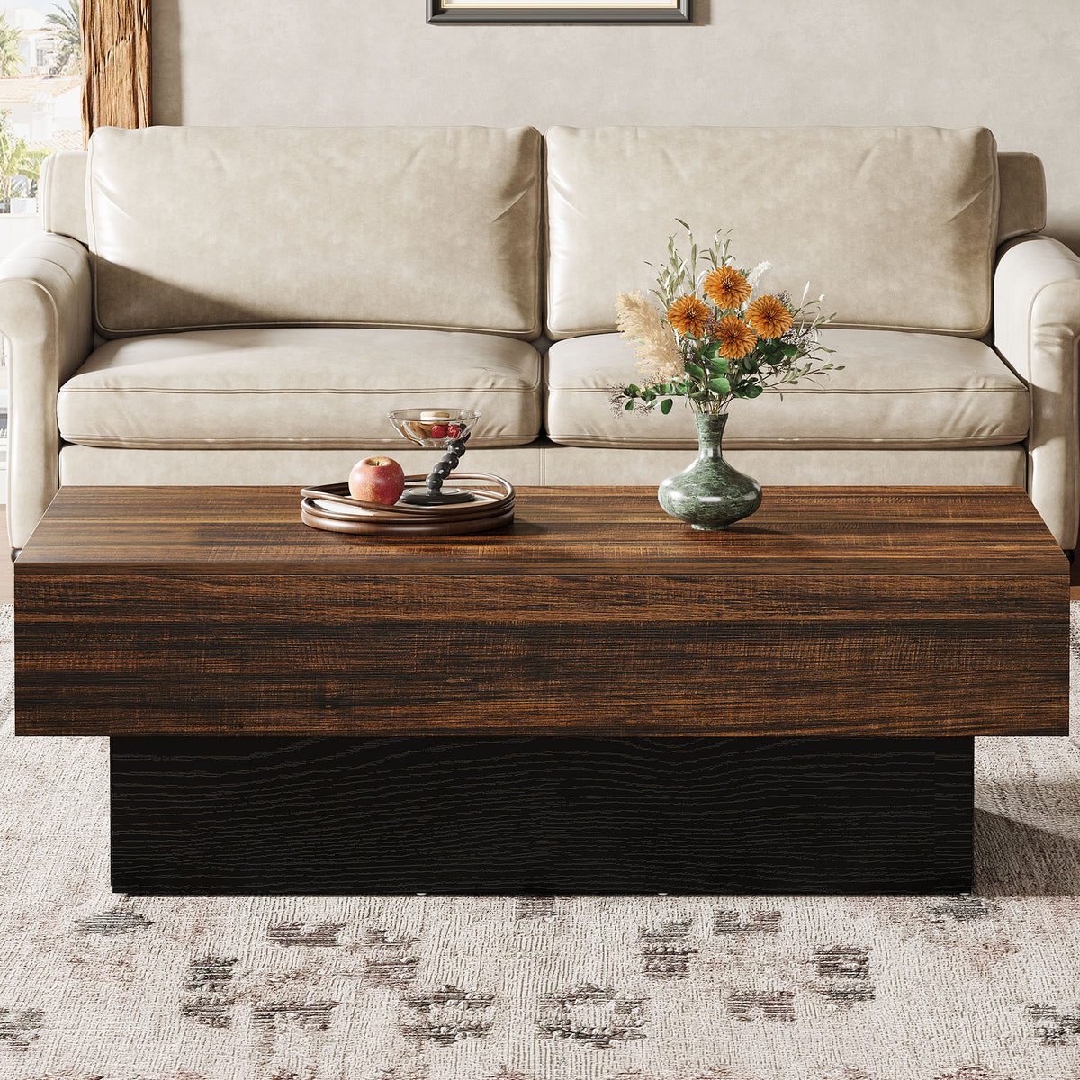 55" Farmhouse Coffee Table with Sturdy Pedestal Base