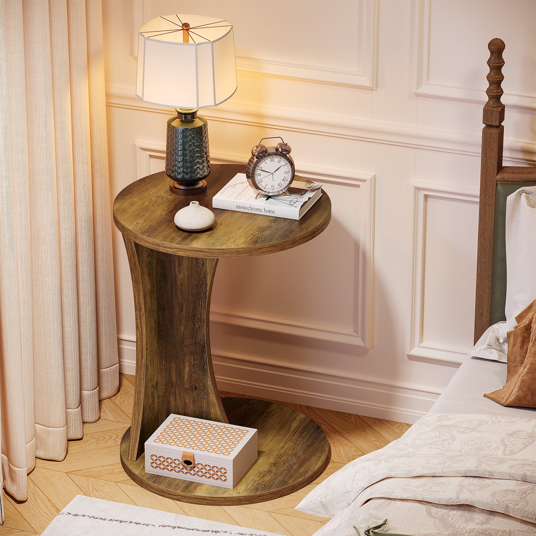 C-Shaped Nightstand, 2-Tier Bedside Table with Storage for Bedroom