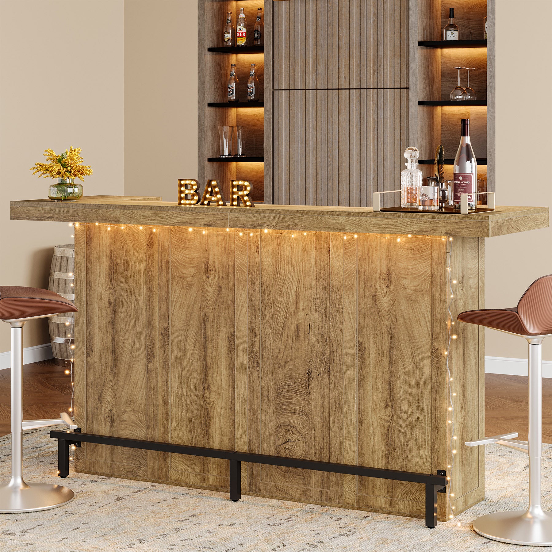 70.9" Bar Table, Modern Liquor Cabinet with 4-Tier Storage Shelves