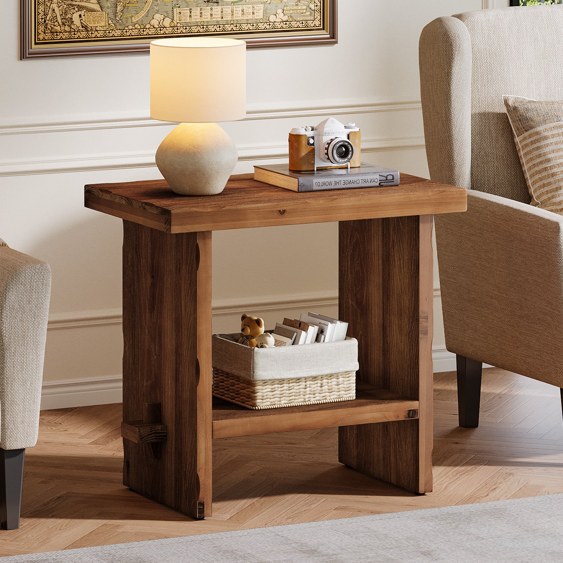 Tribesigns 23.62-Inch Solid Wood Side Table, Wooden End Table with Solid Base