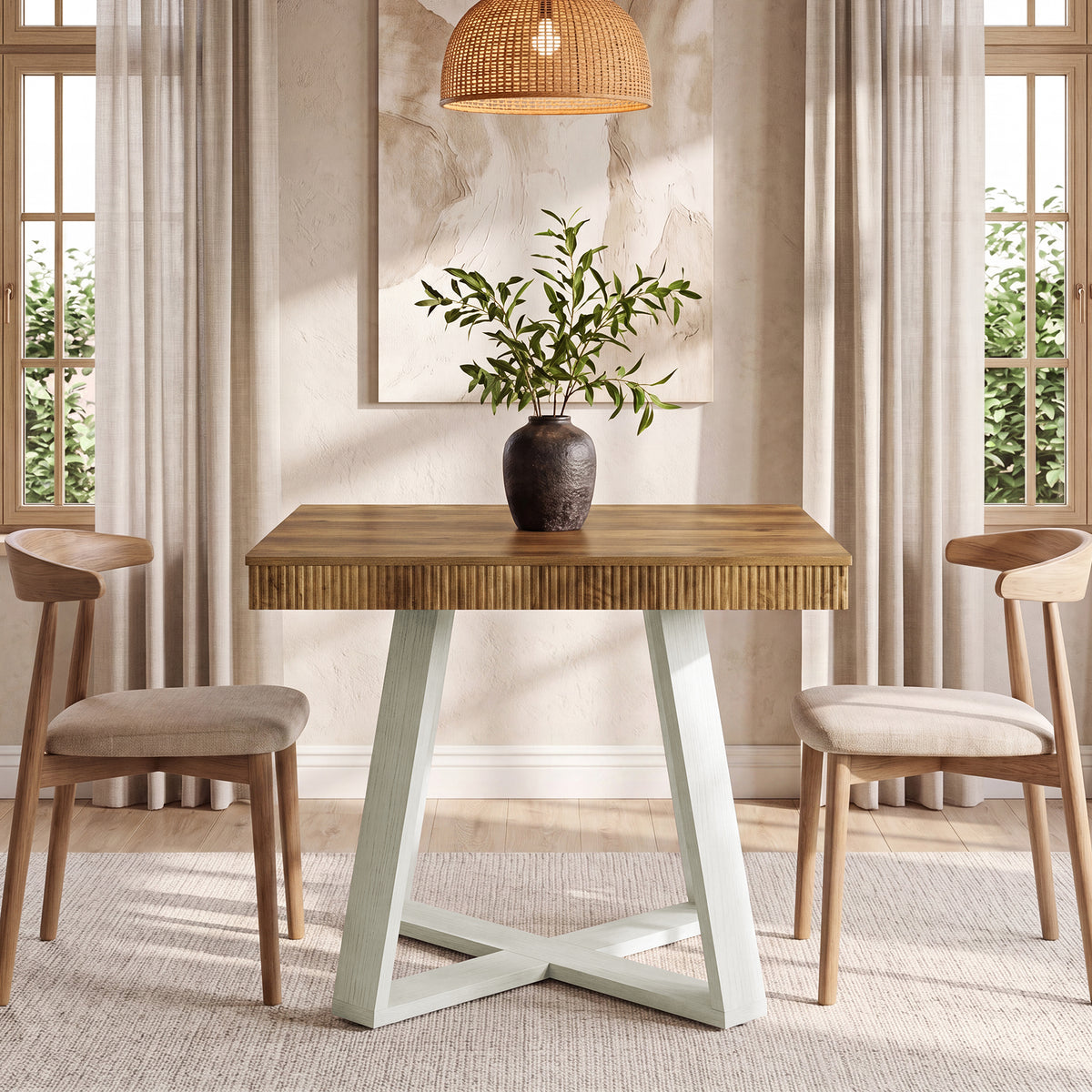 31.5" Square Dining Table, Small Kitchen Table with Fluted Edge for 4