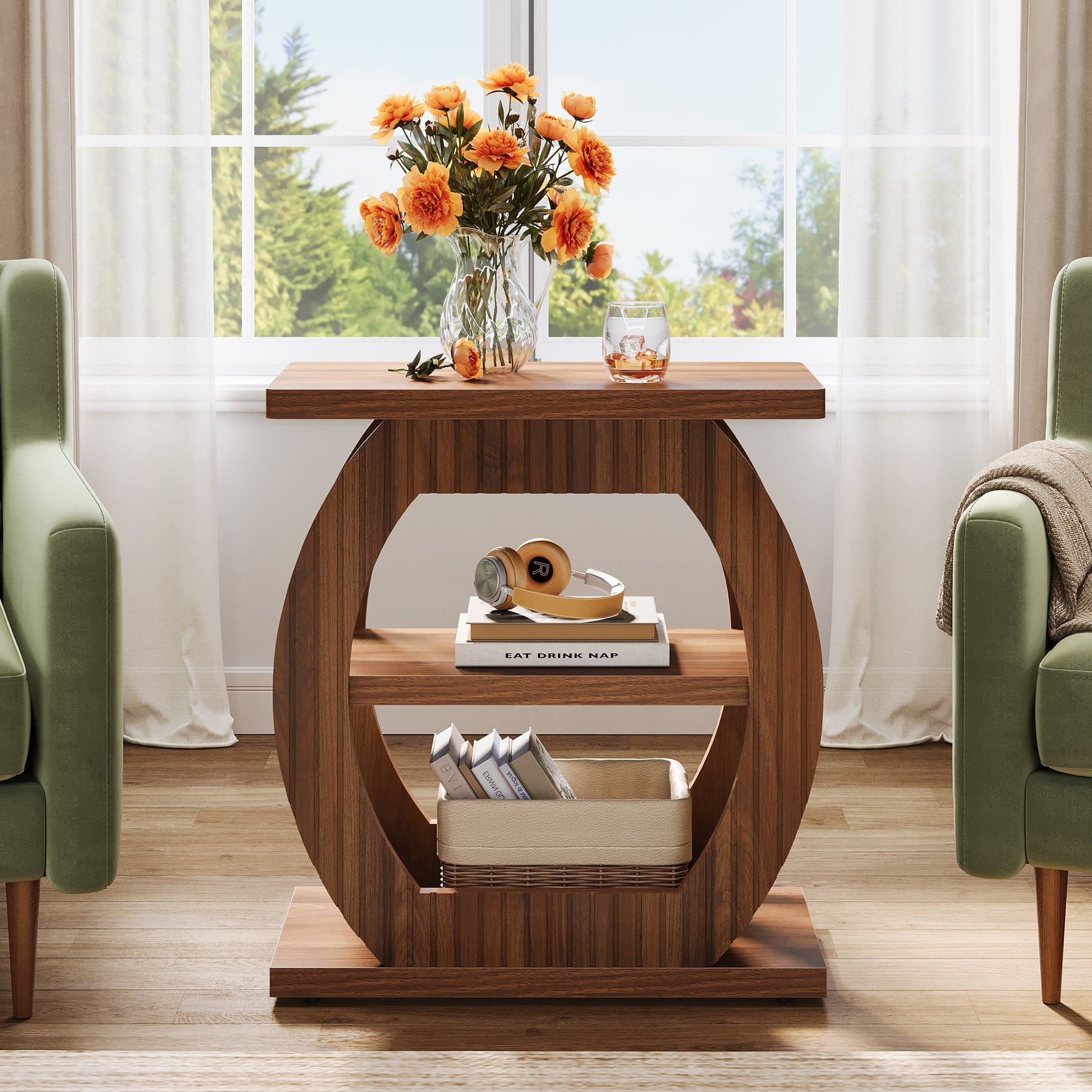 3 - Tier End Table, 26" Rectangle Side Table with 3 Storage Shelves Tribesigns