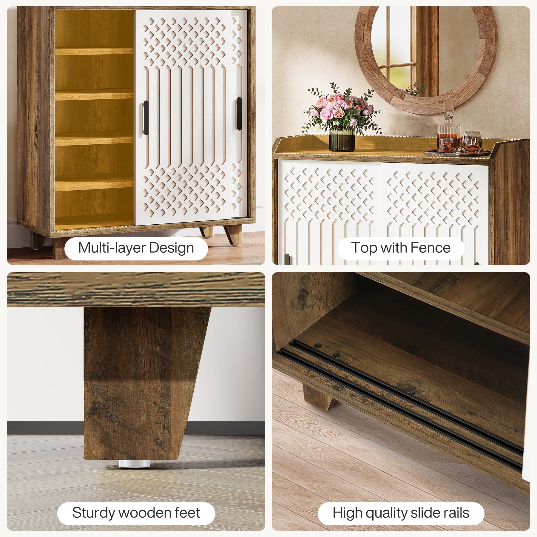 Farmhouse Sideboard Buffet Cabinet with Sliding Doors & Adjustable Shelves