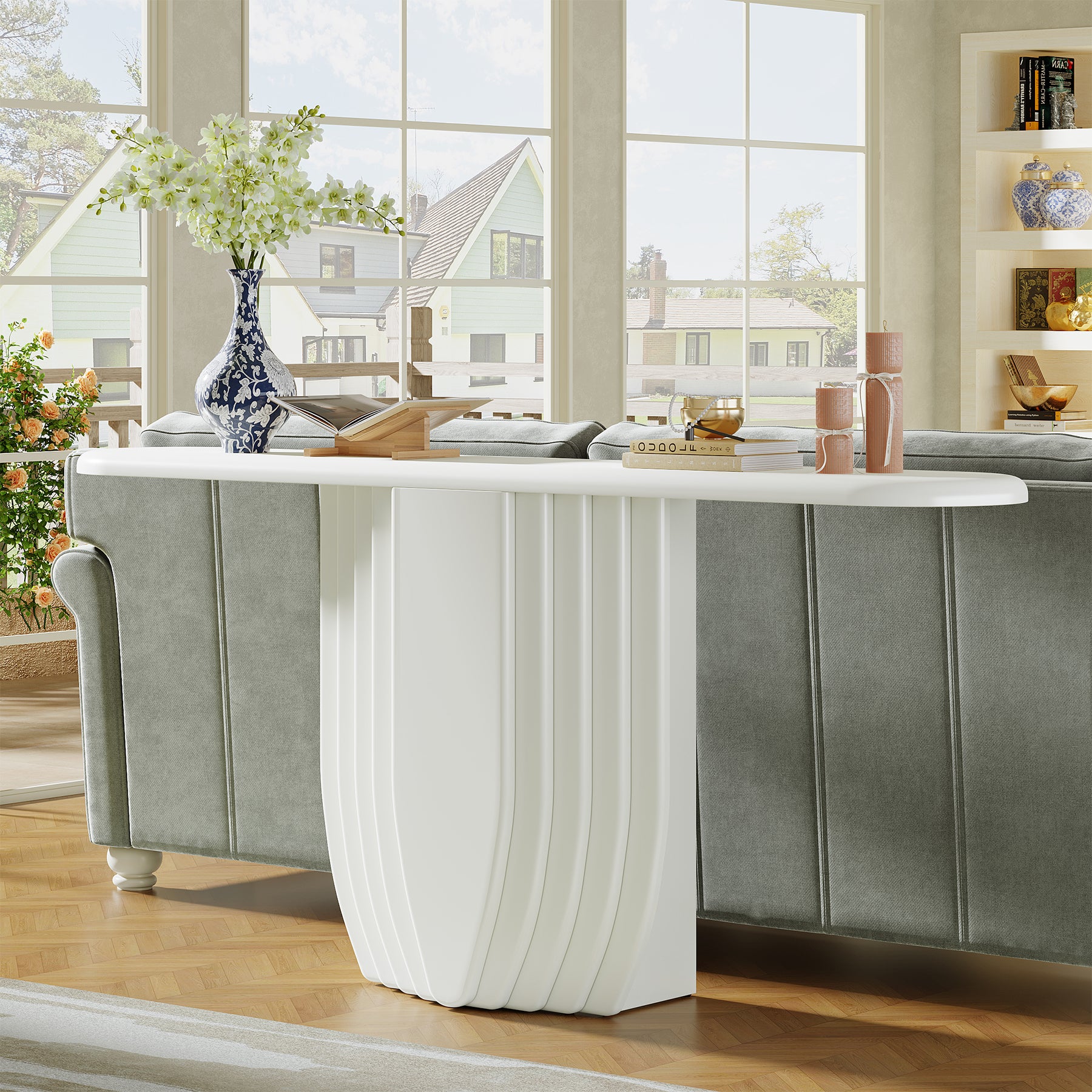 Modern Console Table, 63" Entryway Sofa Table with Geometric Base