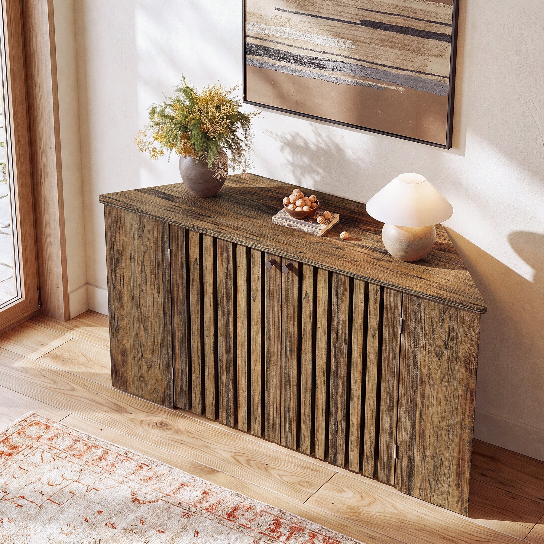 53" Console Table, Farmhouse Entryway Table with Fluted Cabinet Door