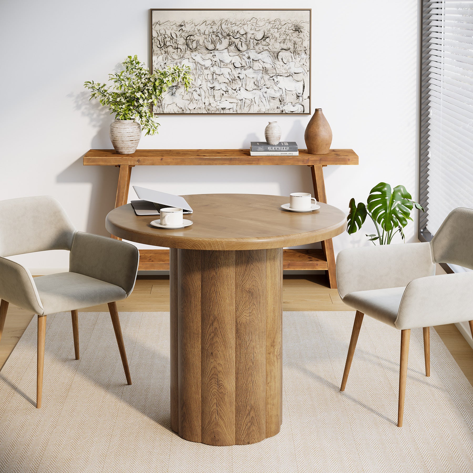 Round Conference Table, 31.5" Reception Desk for 4 with Sturdy Base