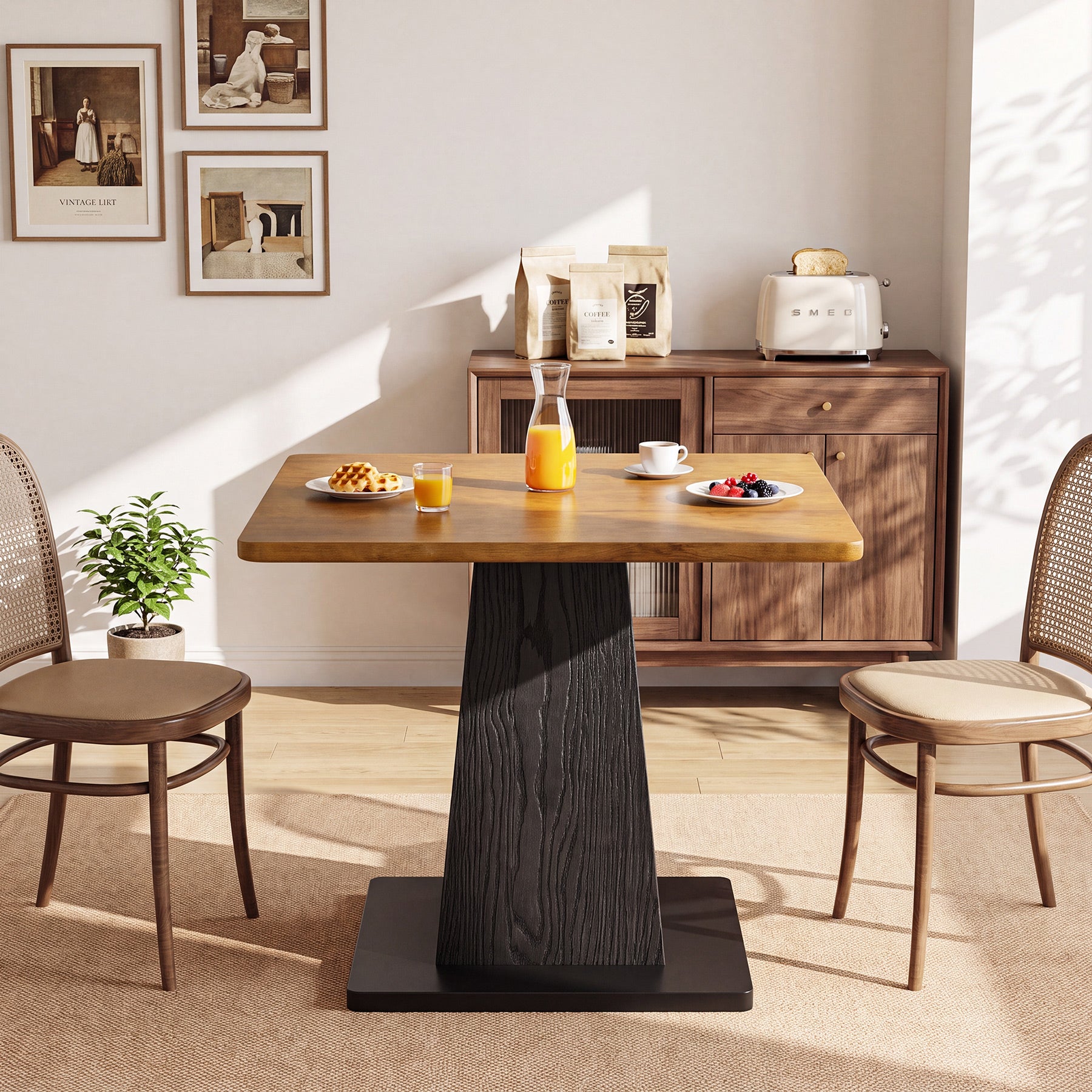 31.5" Square Dining Table for 4, Farmhouse Kitchen Table with Pedestal for Dining Room