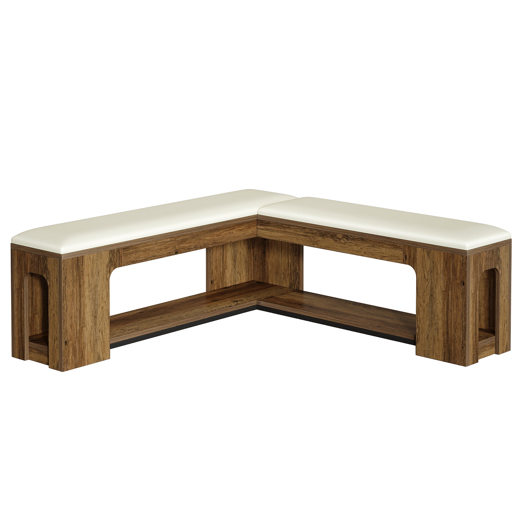 L-Shaped Corner Bench, Farmhouse Dining Bench with Removable Seat Cushion