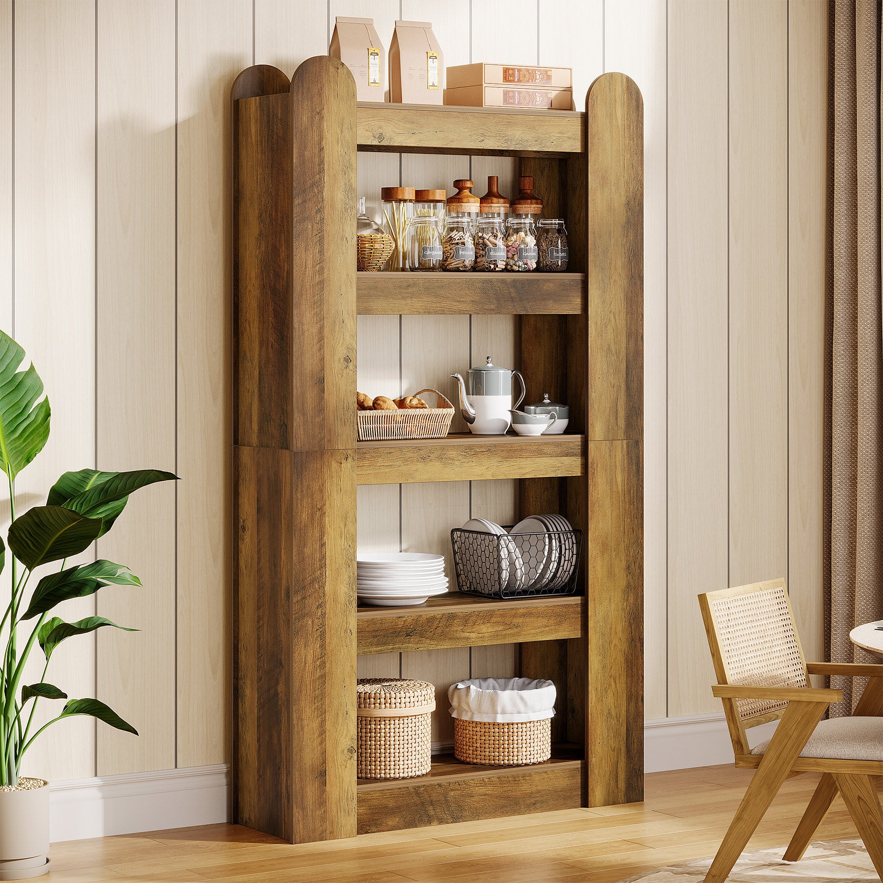5-Tier Bookshelf, 70.86" Farmhouse Bookcase Display Shelf