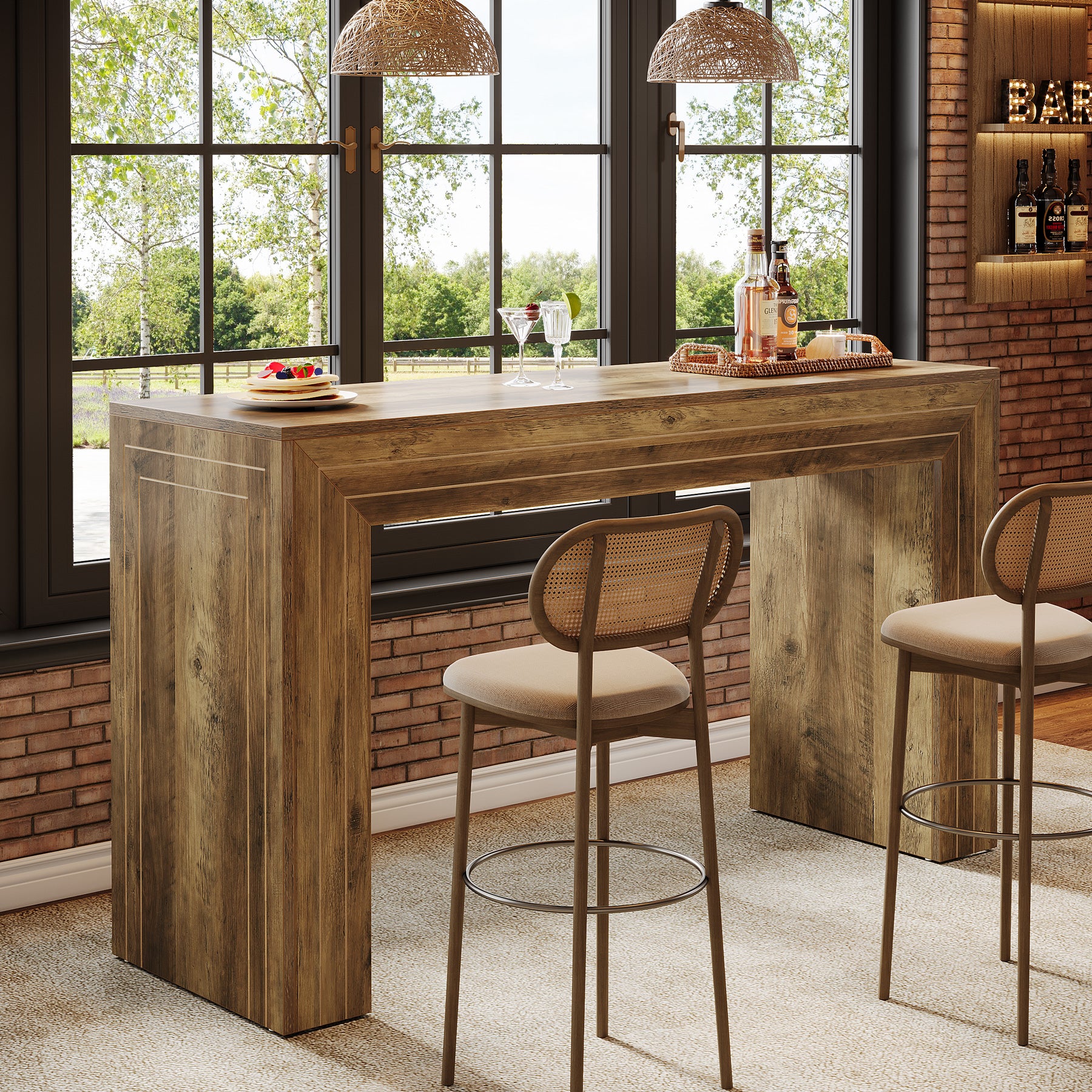 63" Bar Table, Home Counter Height Pub Table with Sturdy Rectangular Base