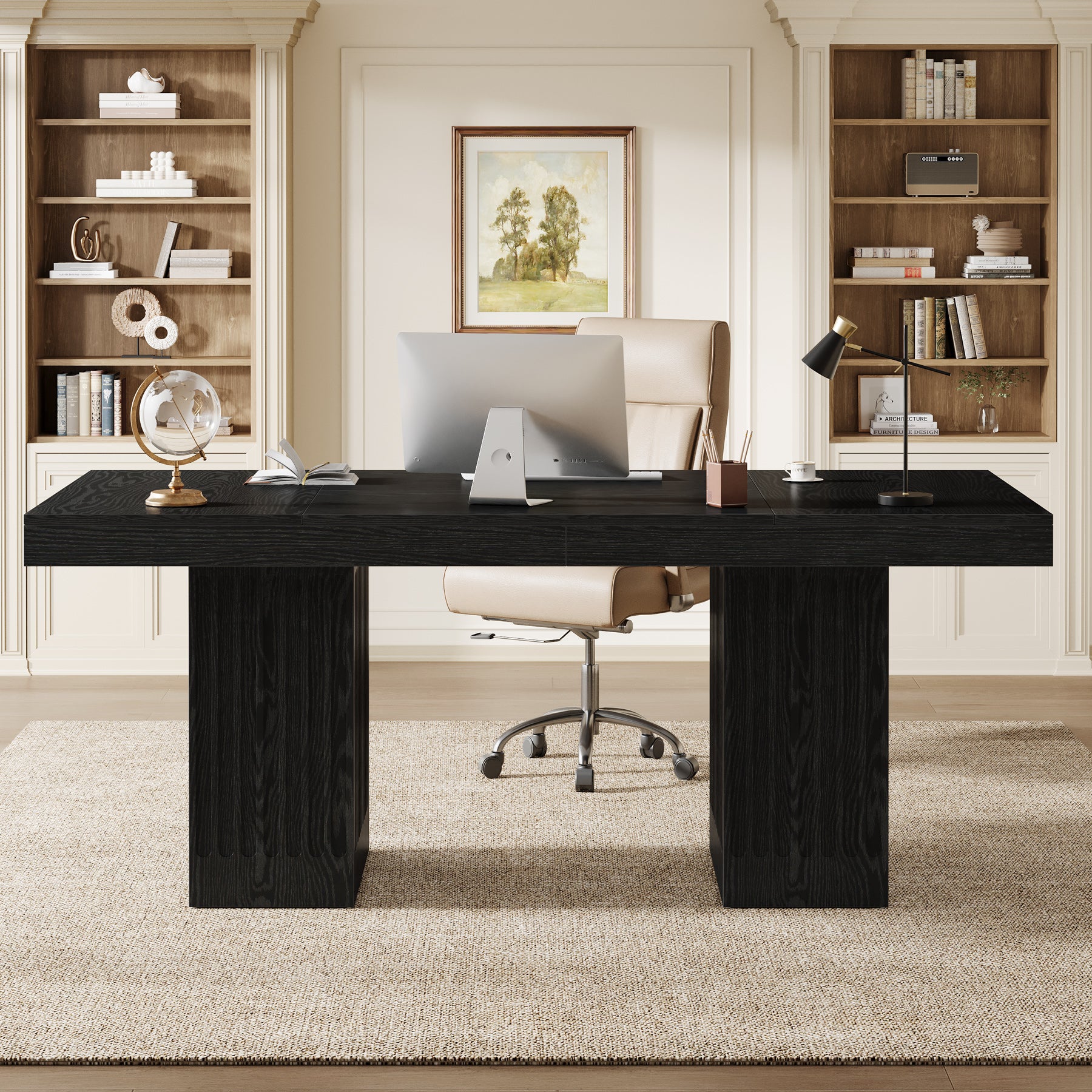 63" Executive Desk, Modern Office Computer Desk with Double Pedestal