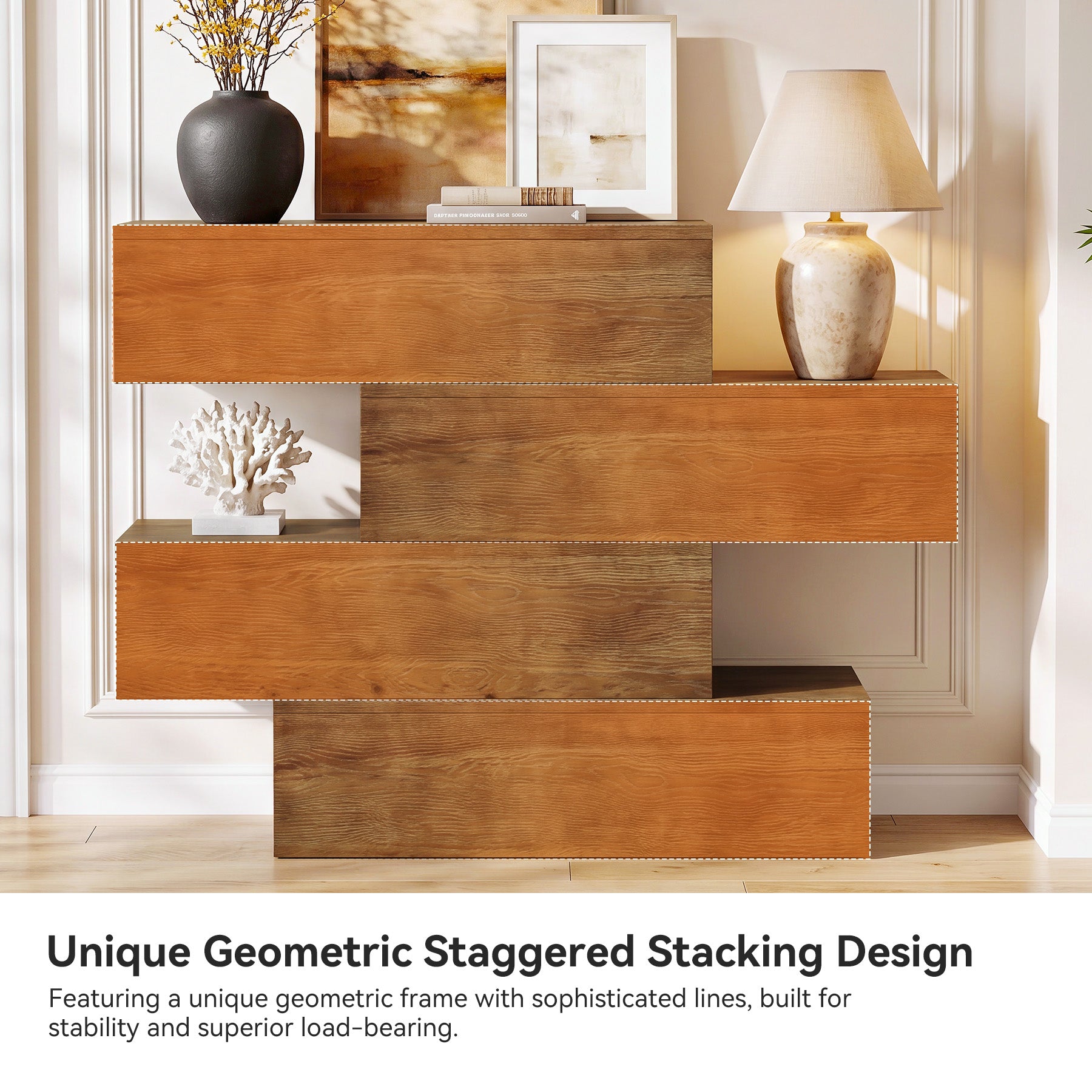 43.3" Asymmetrical Solid Wood Console Table, Rustic Sofa Table Industrial Accent Display Table for Living Room