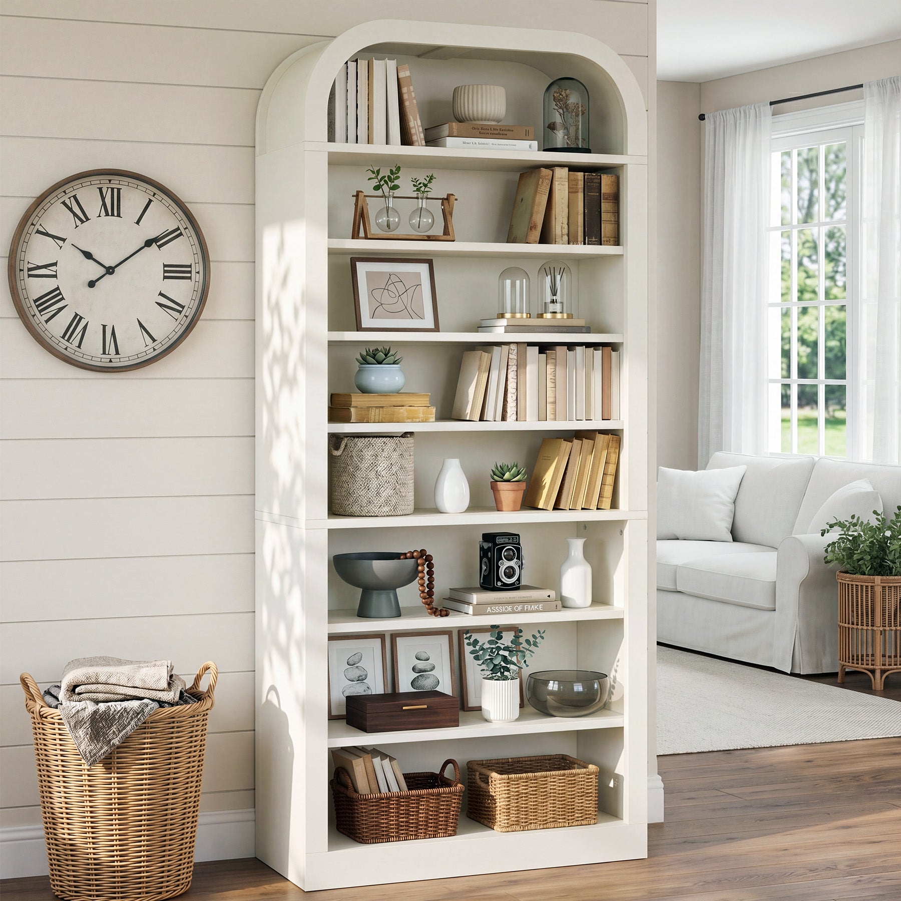8-Tier Arched Bookshelf, 74” Tall Bookcase Open Display Shelf for Home Office