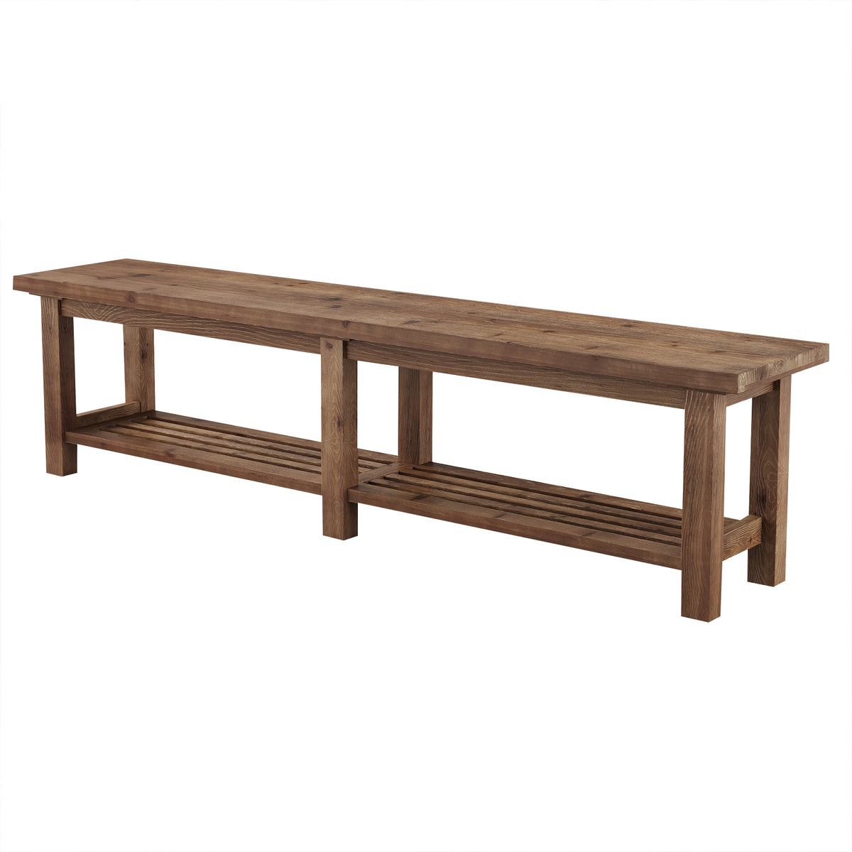 71" Solid Wood TV Stand for 80" TVs, 2-Tier Media Console for Living Room