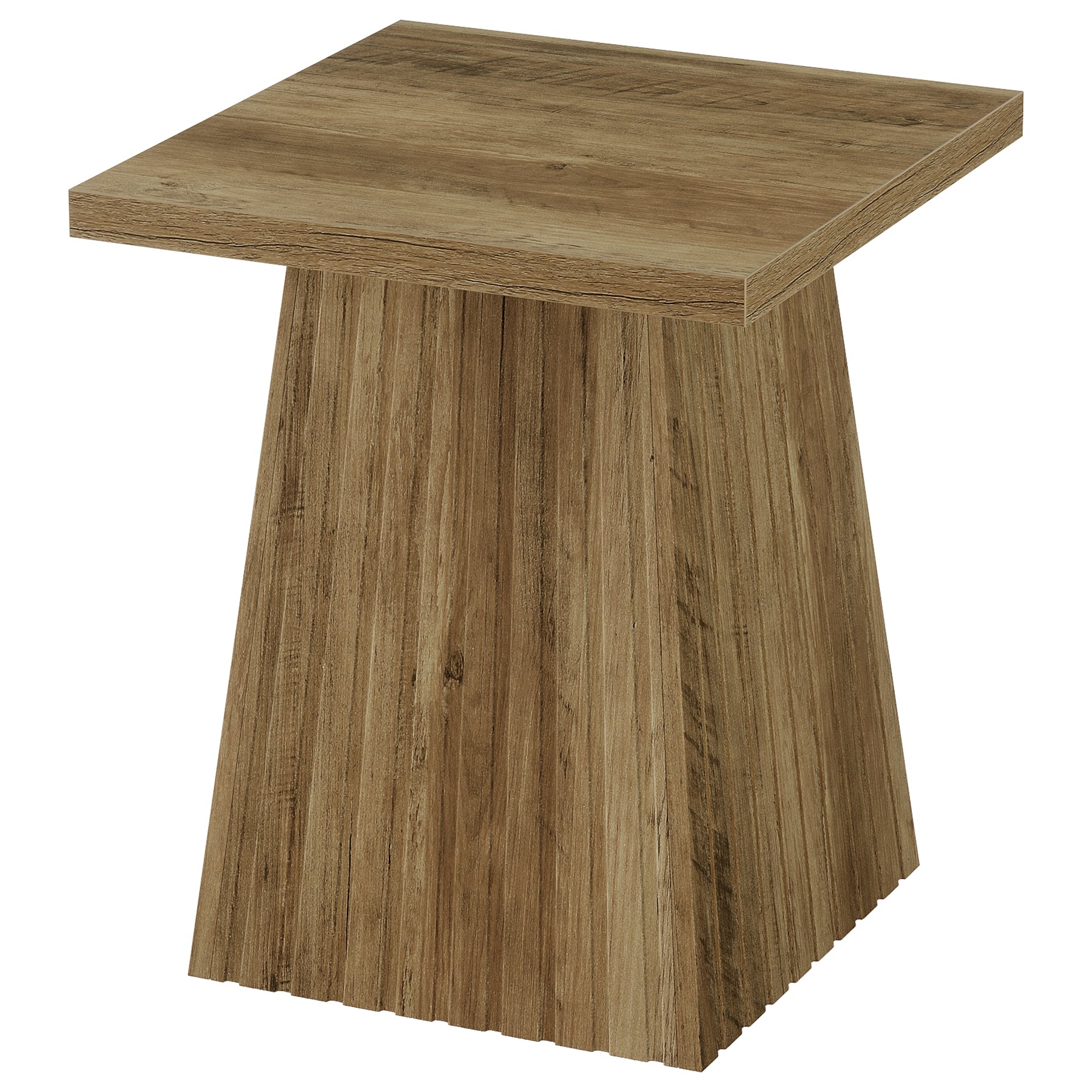 19.7" Square End Table, Modern Rustic Side Table with Fluted Base for Small Space