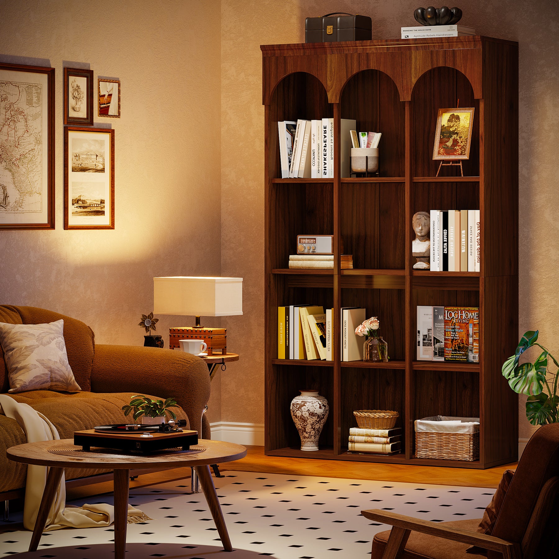 71" Tall Arched Bookshelf, 5-Tier Freestanding Bookcase Display Rack