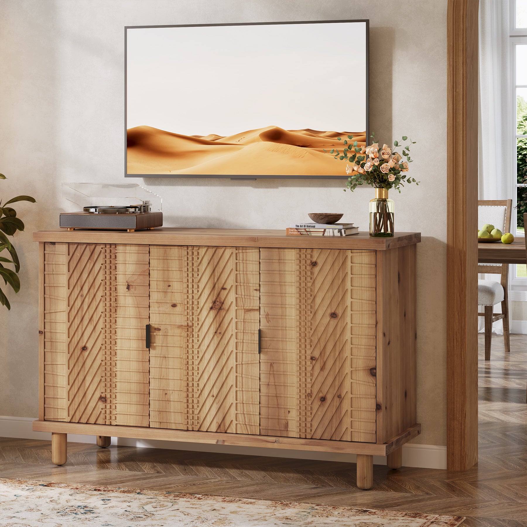 Wood Sideboard Buffet, Modern Kitchen Storage Cabinet with 2 Adjustable Shelves