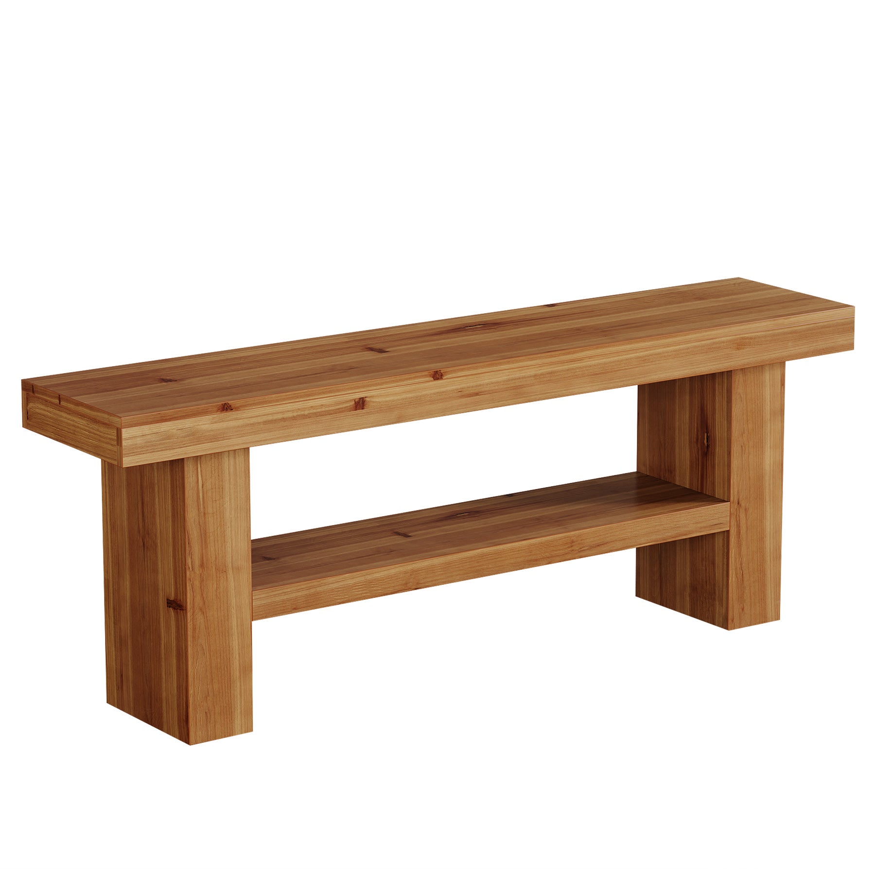 63" Solid Wood TV Stand for TVs up to 75", Entertainment Center with 2-Tier Shelves for Living Room