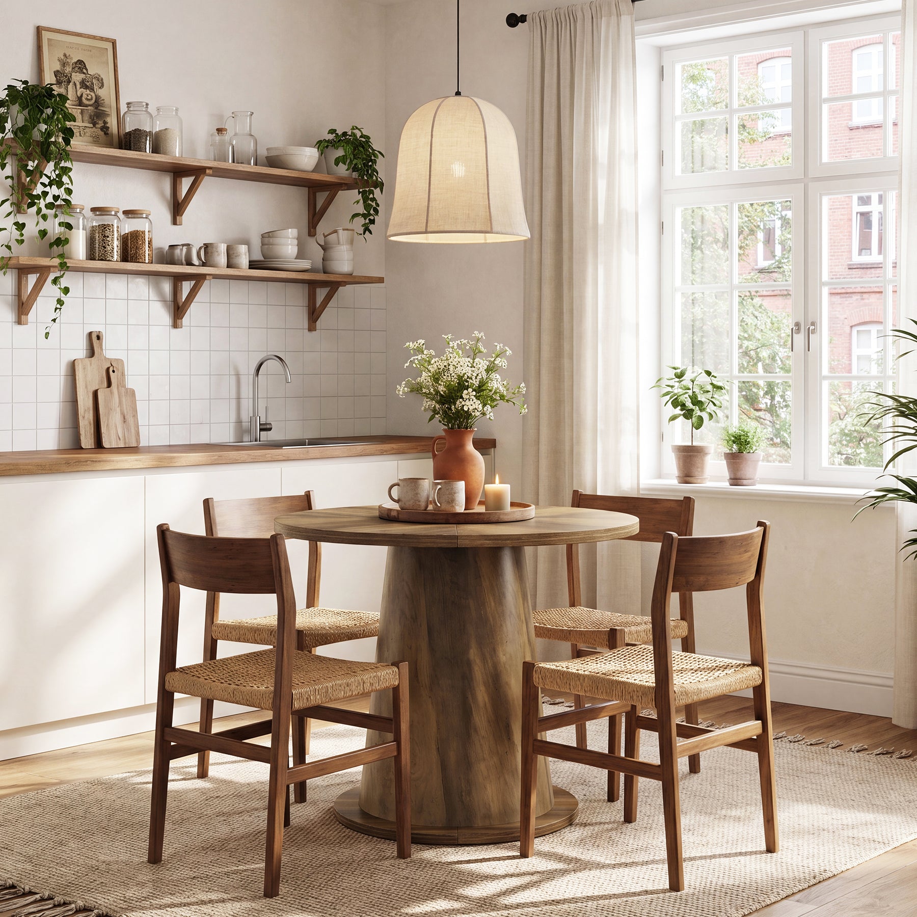 31.5" Small Round Dining Table, Kitchen Table with Sturdy Base for 2-4 People