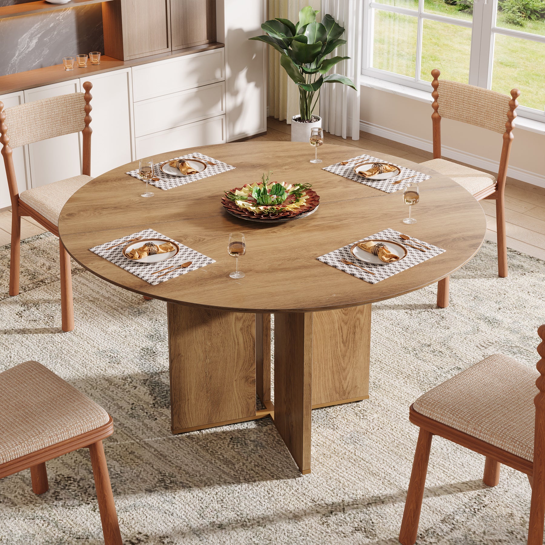 Round Dining Table, 39.37" Kitchen Table with Lower Storage Shelf