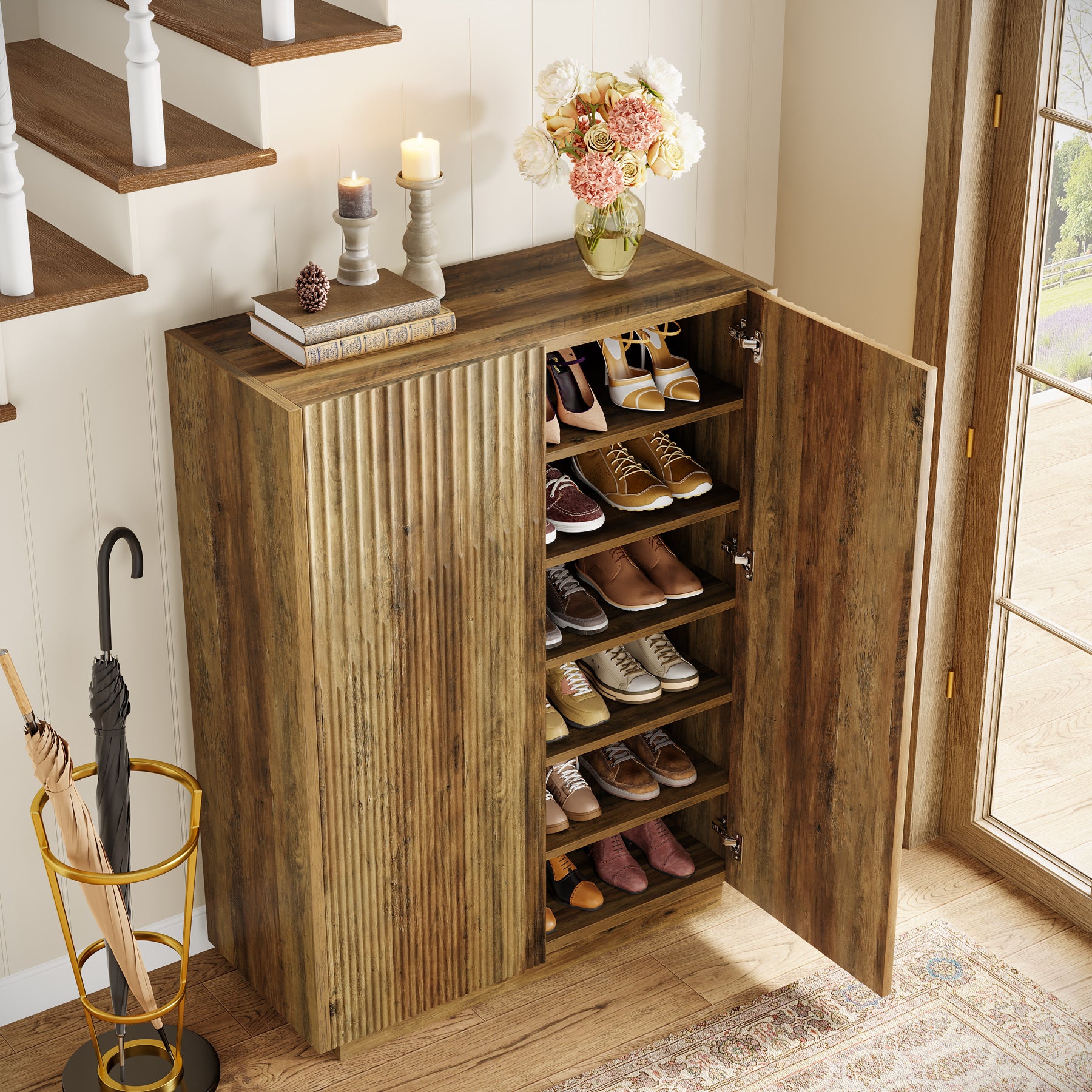 7-Tier Shoe Cabinet, 24 Pairs Shoe Storage Organizer with Fluted Doors