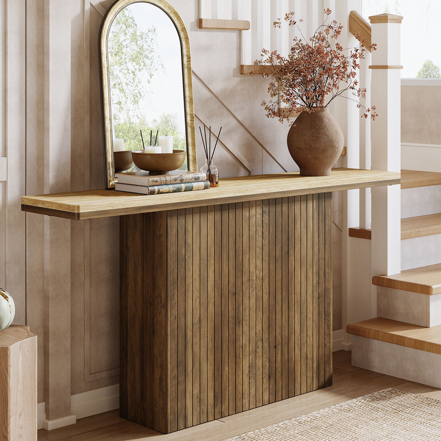 63" Console Table, Farmhouse Sofa Table Behind Couch for Living Room Tribesigns