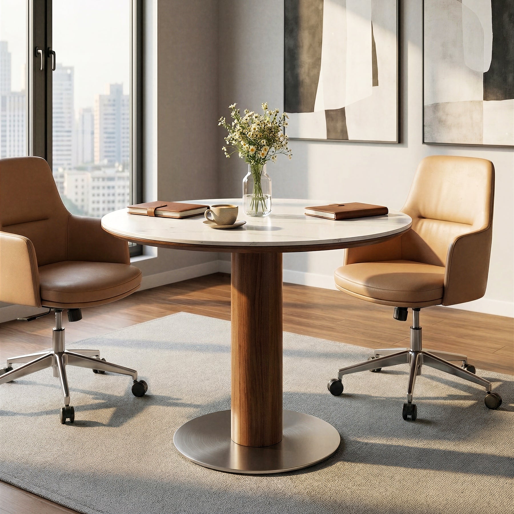 31.5" Round Conference Table, Small Wood Meeting Room Table for 2-4 People