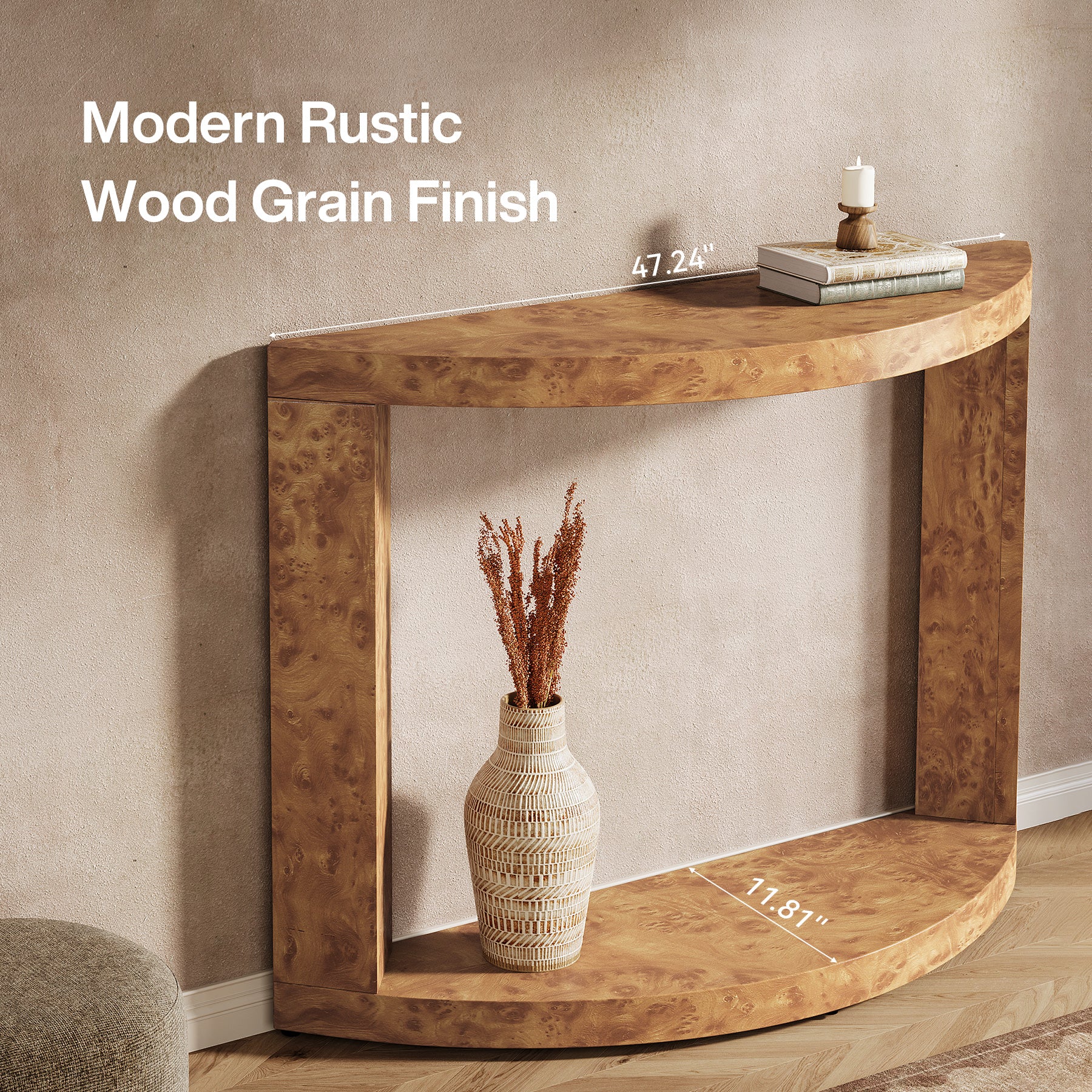 2-Tier Console Table, 47.24" Semi-Moon Entryway Sofa Table