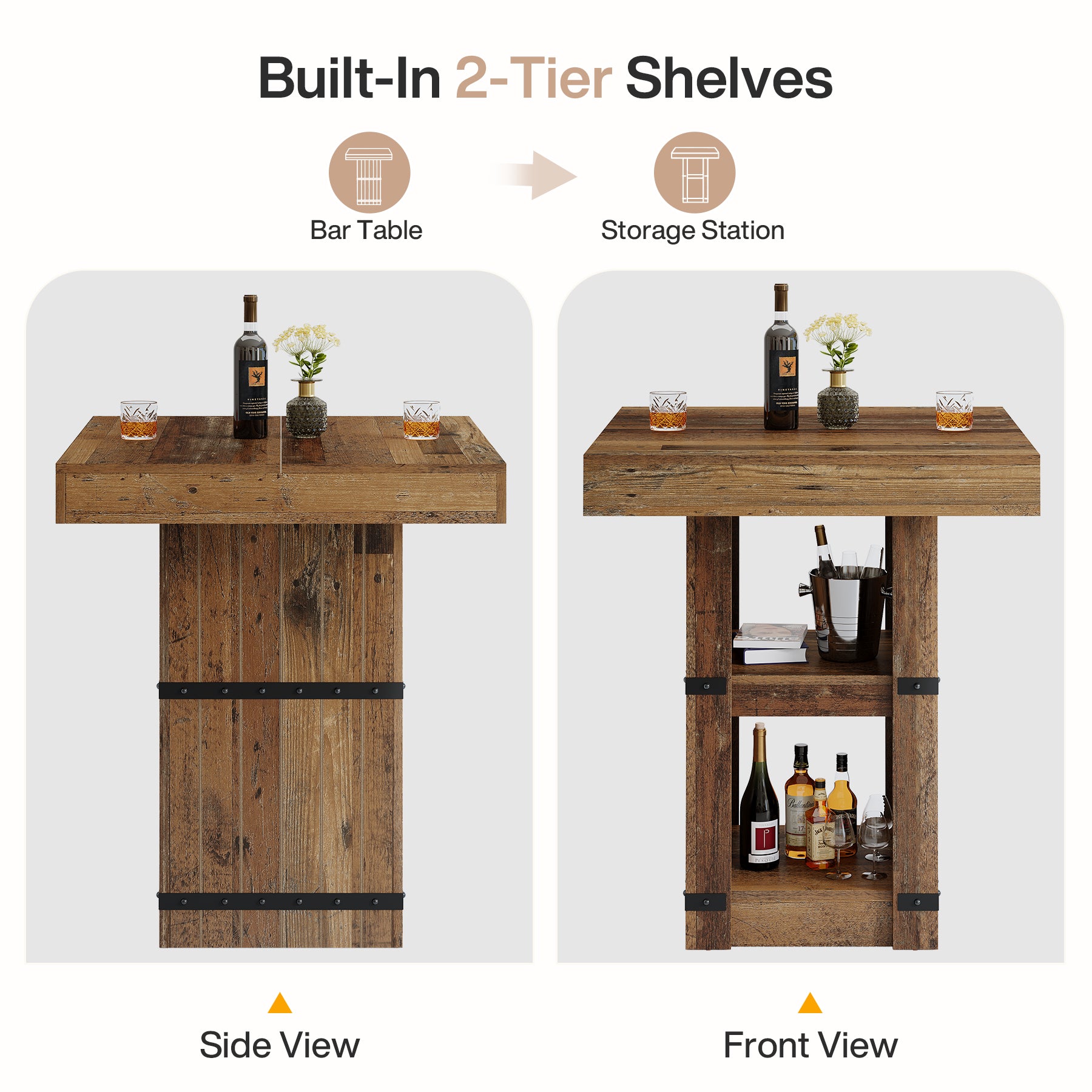 31.5" Square Bar Table, Counter Height Dining Table with Storage Base