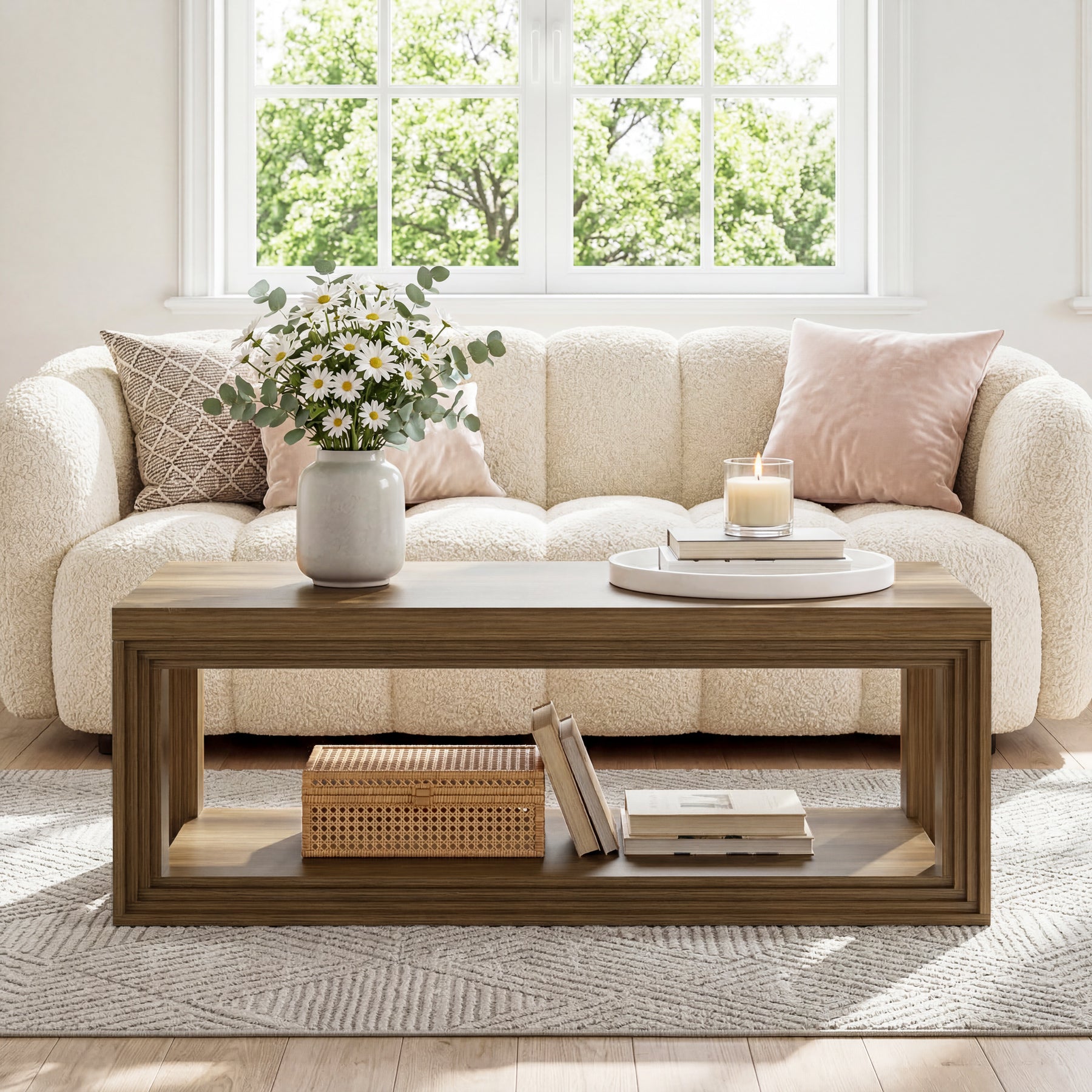Rectangular Coffee Table with Open Storage Shelf