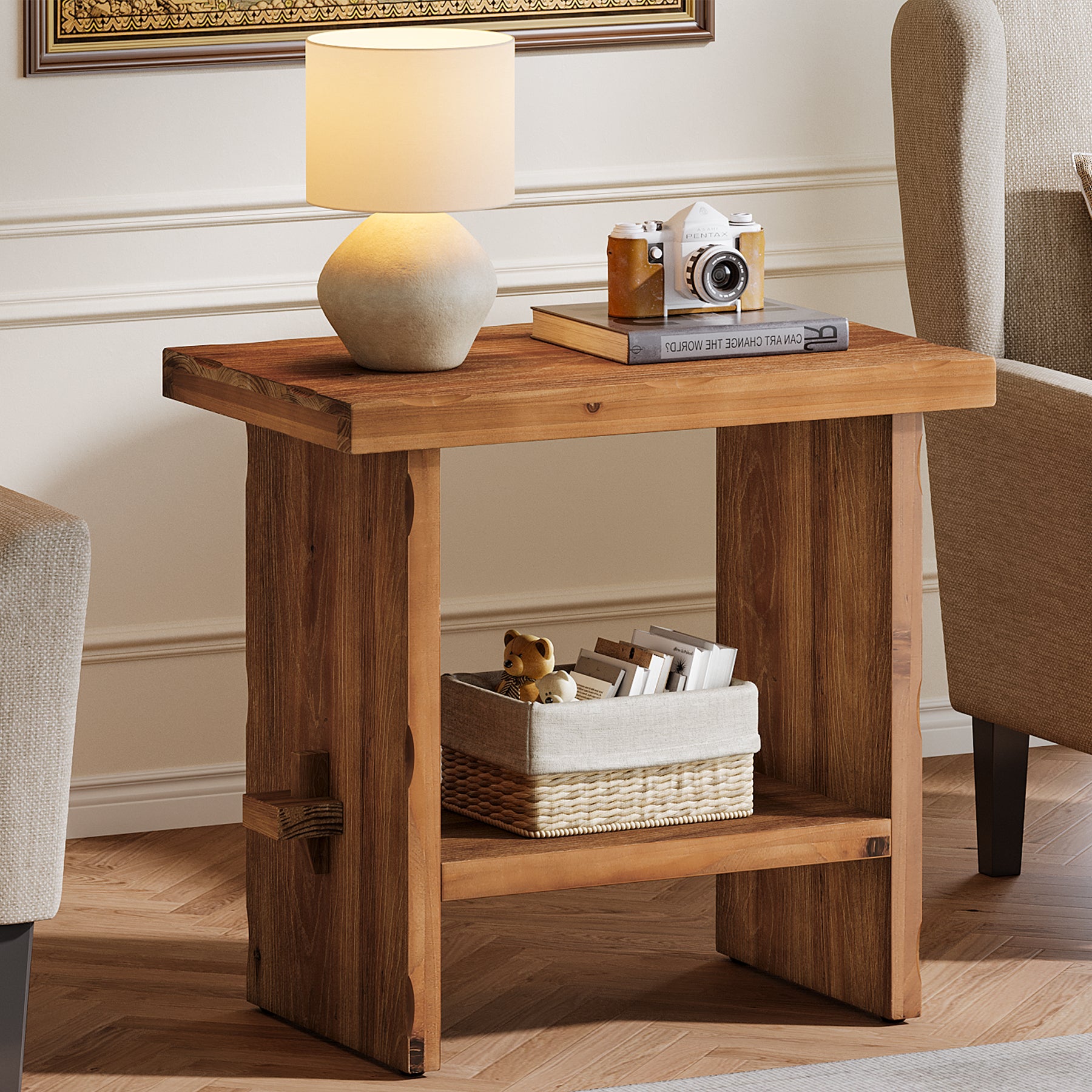 Tribesigns 23.62-Inch Solid Wood Side Table, Wooden End Table with Solid Base