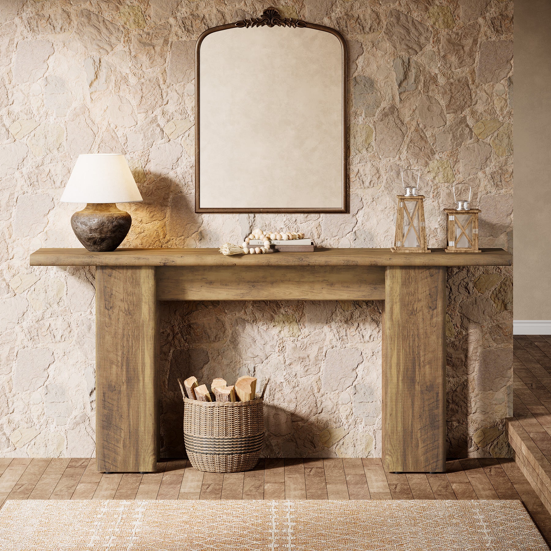 70.87" Console Table, Mid-Century Modern Sofa Table Behind Couch