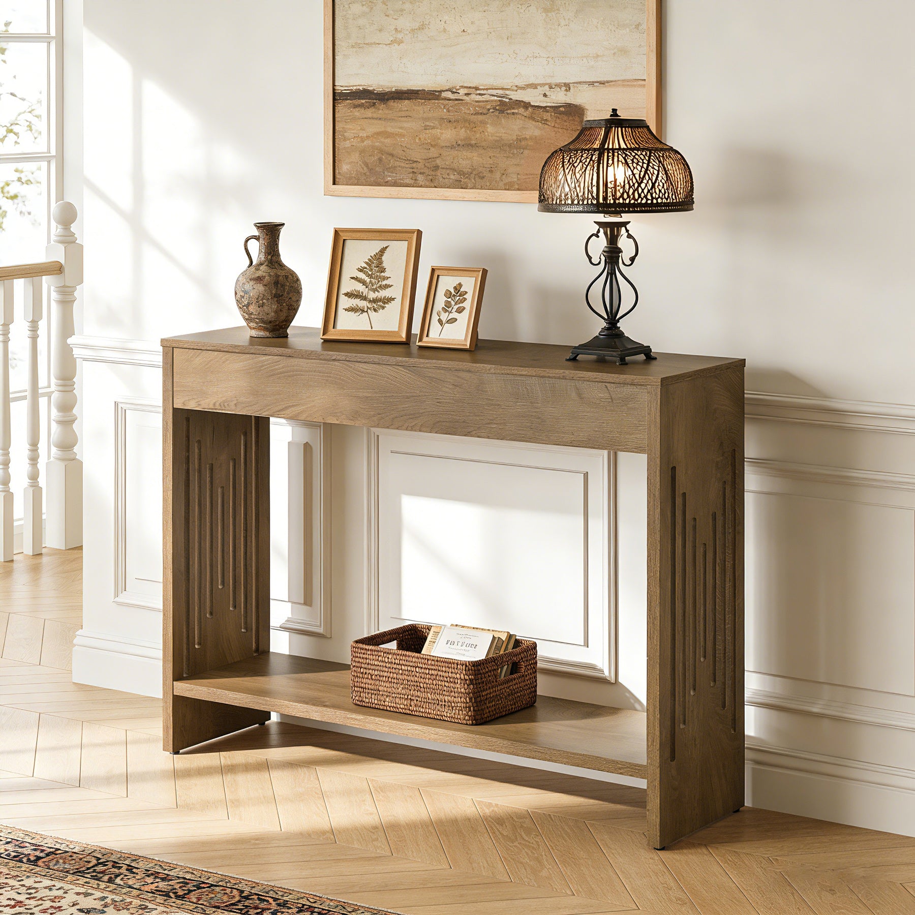 41.3" Farmhouse Console Table with 2-Tier Shelf, Narrow Sofa Table with Fluted Legs for Entryway or Behind Couch