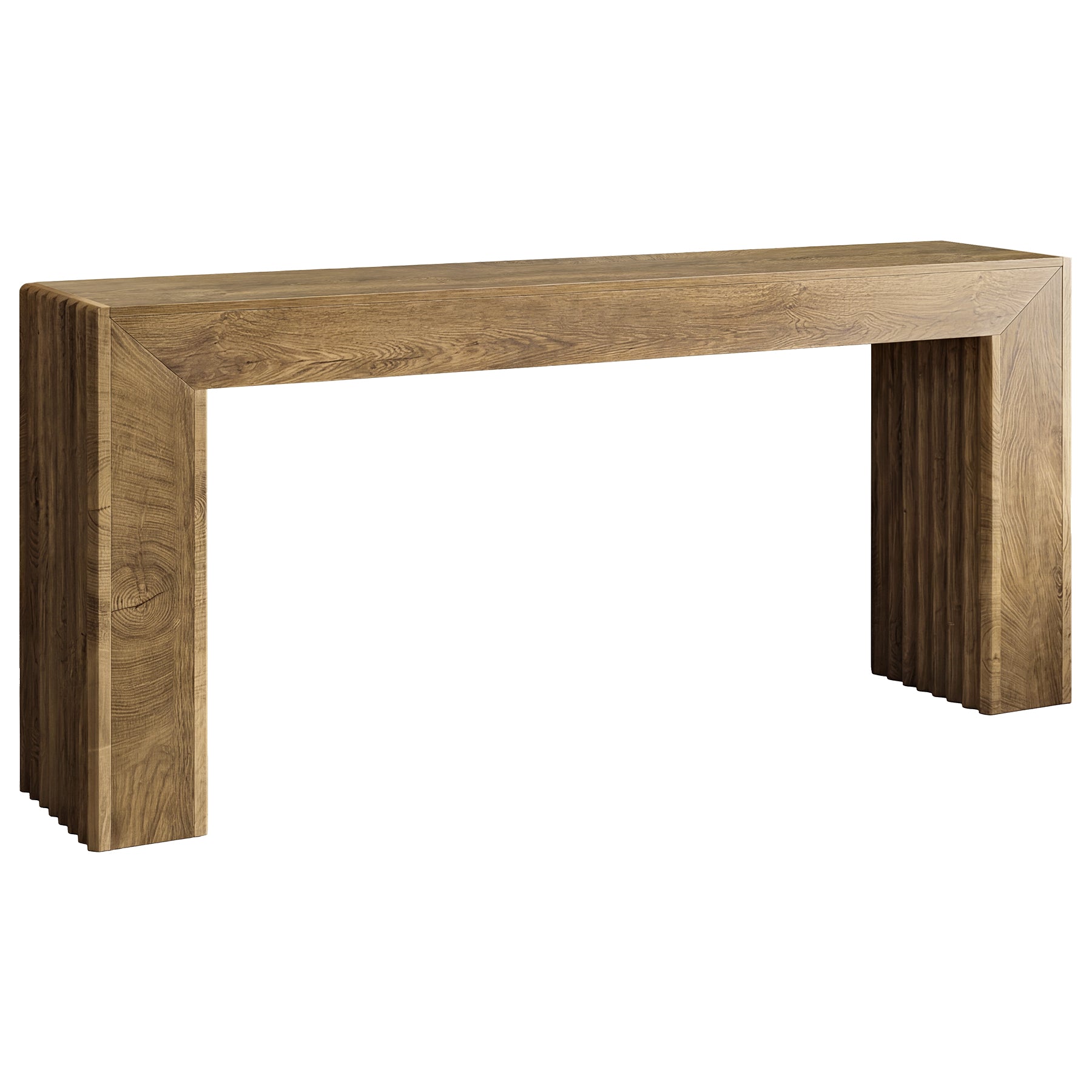 63" Fluted Console Table with Roman Column Legs, Narrow Farmhouse Entryway Sofa Table with Wood-Grain Finish