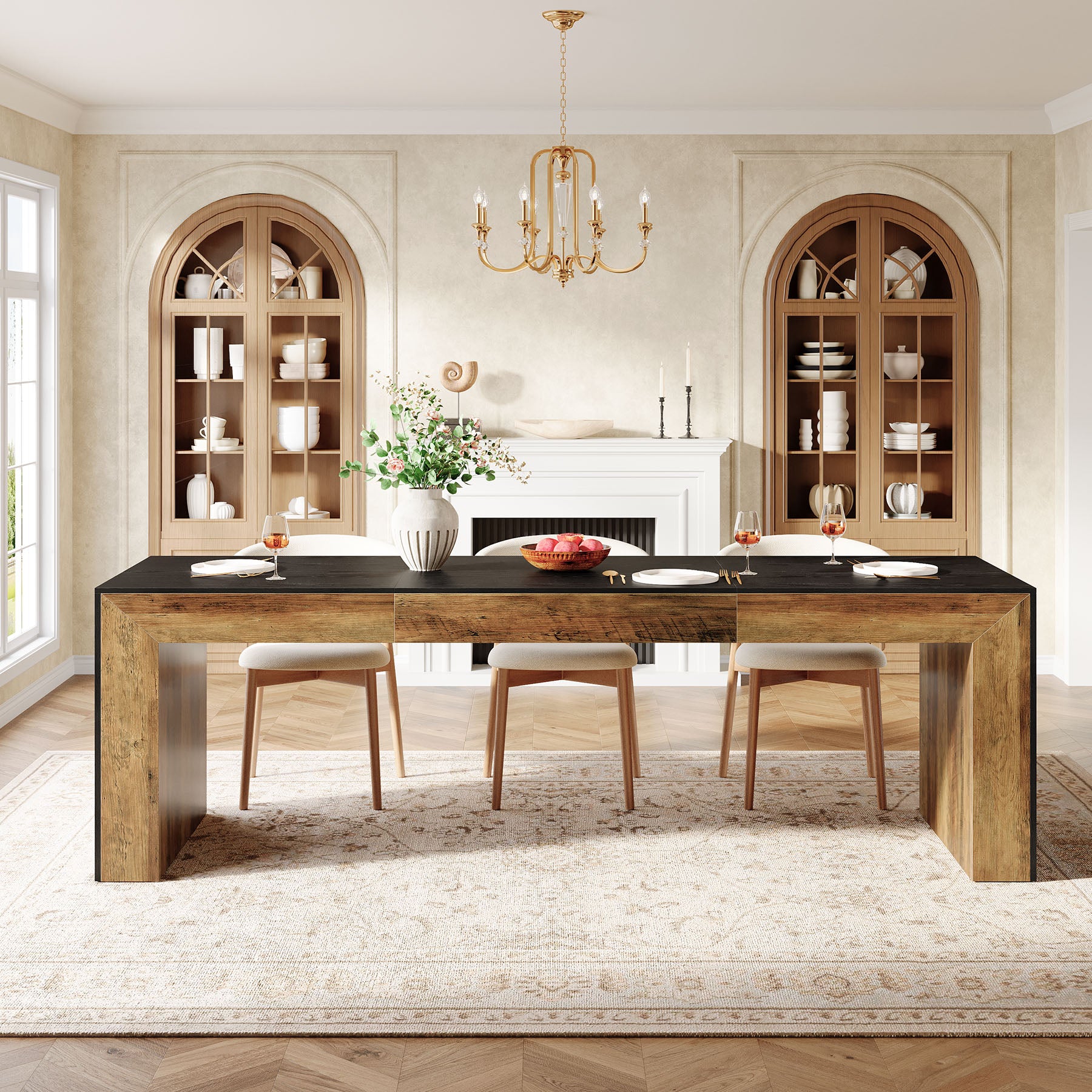 86.6" Long Dining Table, Rectangular Kitchen Table for 6-8 People