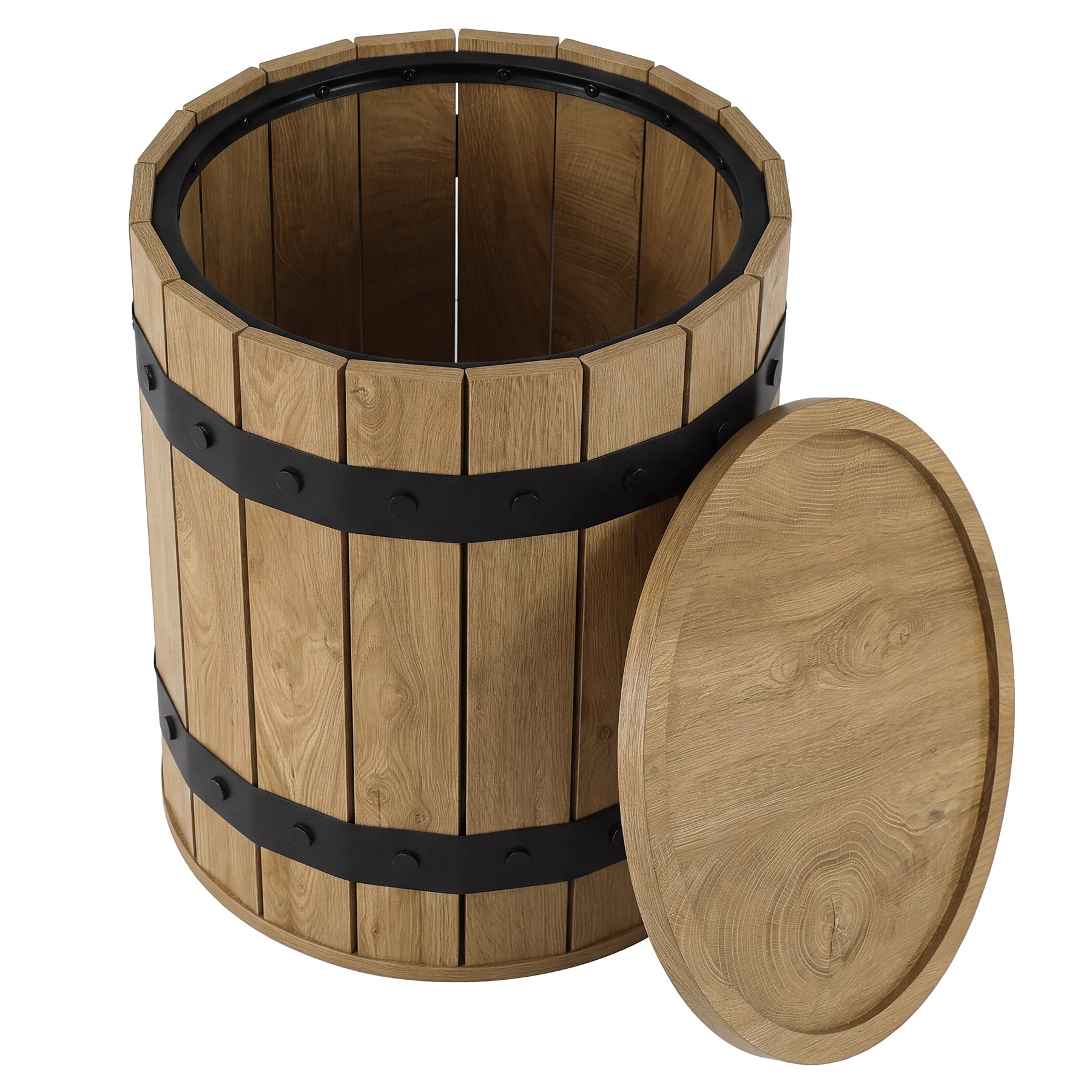 19.68" Barrel Side Table with Hidden Storage, Round Wood End Table with Lid for Living Room and Bedroom