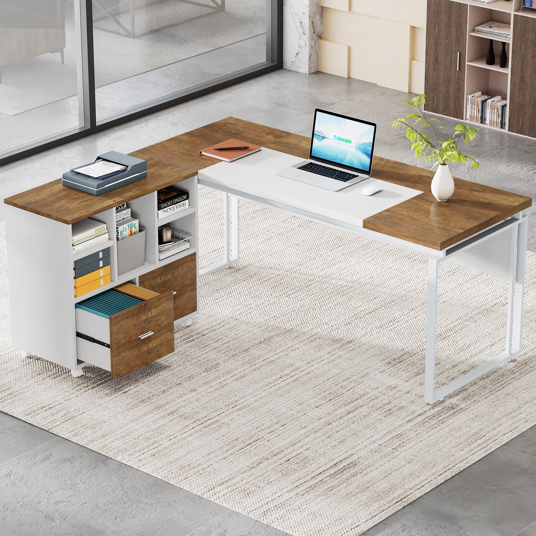 2-Drawer File Cabinet, Mobile Lateral Filing Cabinet with Shelves