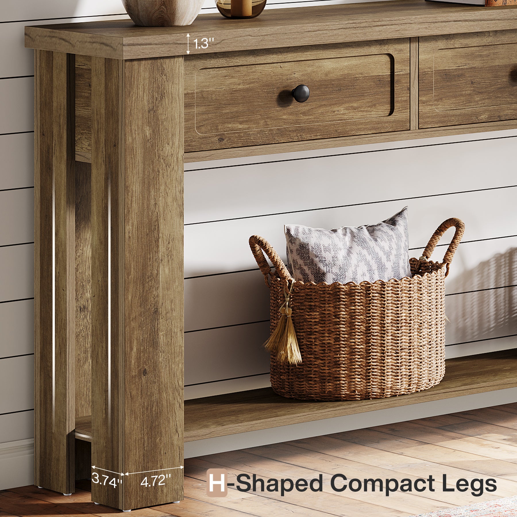 70.9" Extra-Long Console Table with 3 Drawers, Narrow Farmhouse Entryway Sofa Table with Shelf for Hallway or Behind Couch