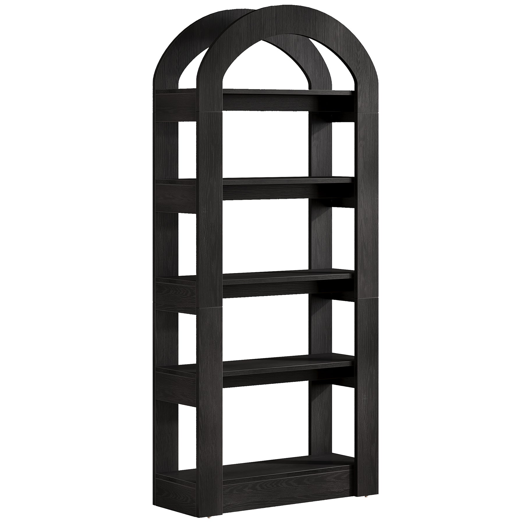 5-Tier Wooden Bookshelf with Arched Top, Tall Display Bookcase Shelf