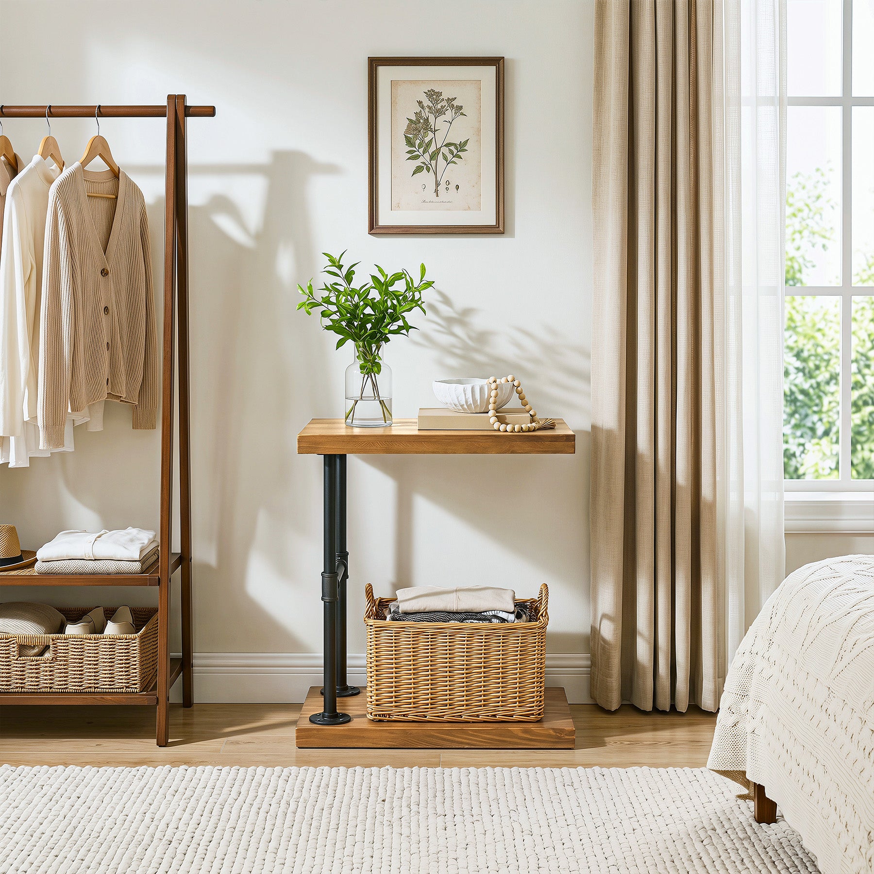 Tribesigns Narrow Solid Wood Nightstand, C-Shaped Bedside Table for Bedroom