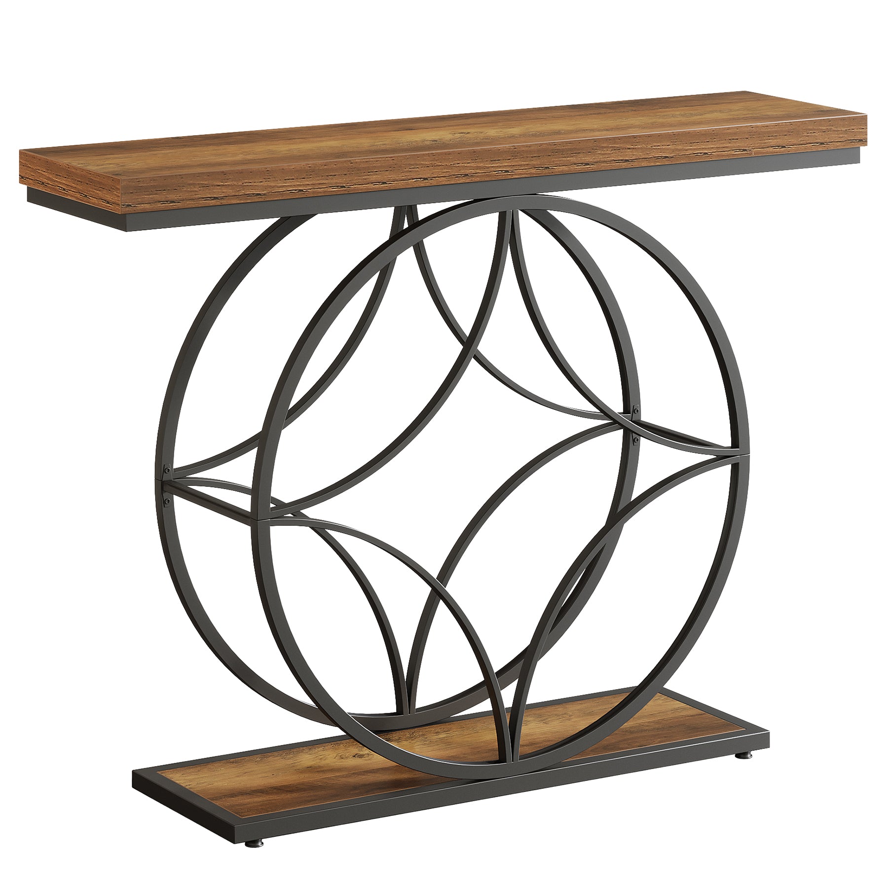 47" Console Table, Industrial 2-Tier Sofa Table with Geometric Metal Frame
