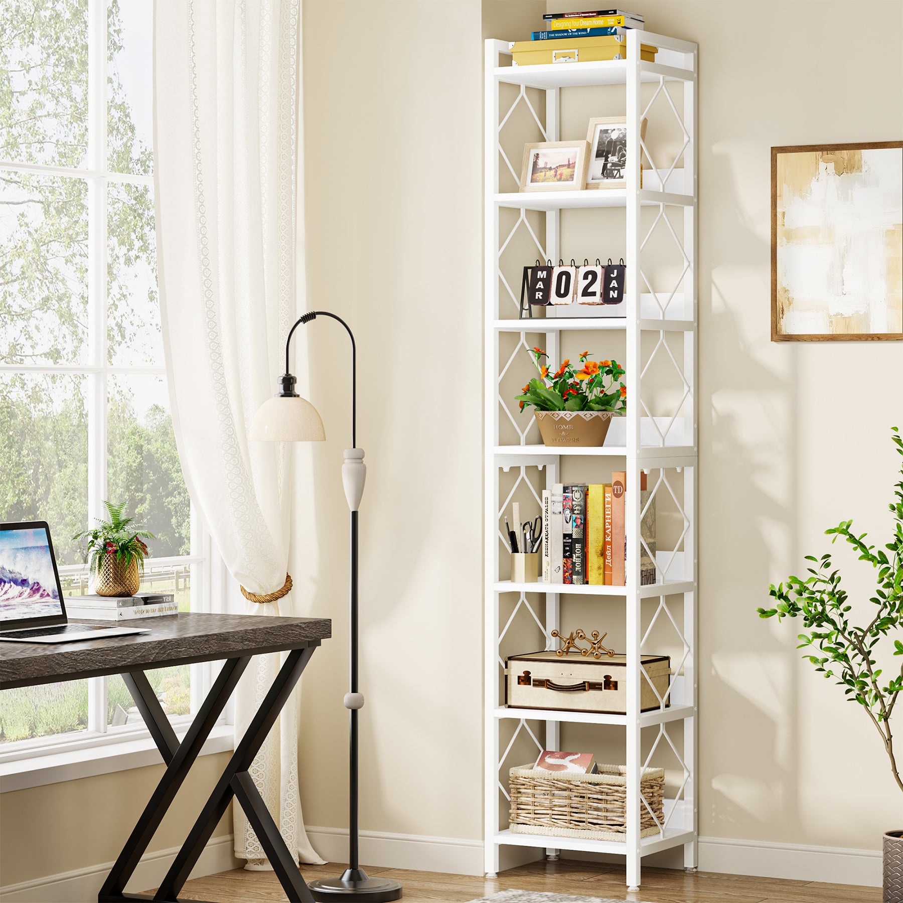 78.7” Tall Narrow Bookshelf, Slim Display Shelf for Home Office & Small Areas