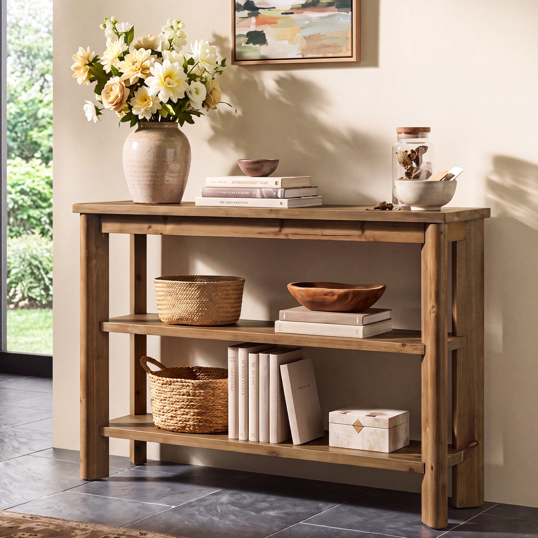 41" Wood Console Table, 3-Tier Entryway Table Sofa Table Behind Couch for Hallway, Foyer