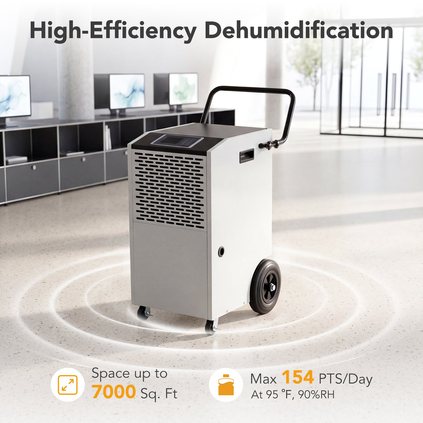 154 Pints Commercial Dehumidifier with Pump & Drain Hose for Up to 7000 Sq. Ft Large Spaces, Auto Defrost