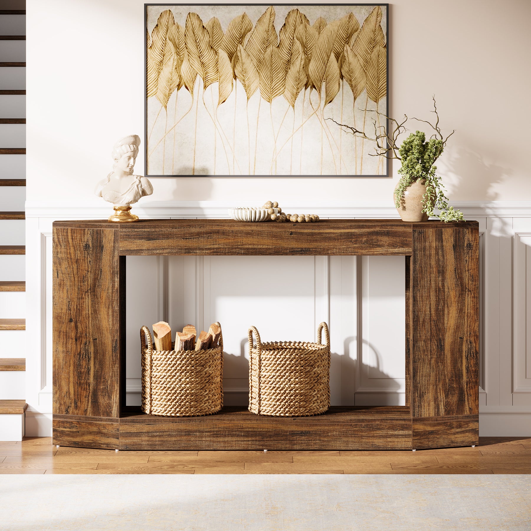 63" Console Table, Sofa Table Behind Couch Entryway Table with LED & Outlet Tribesigns