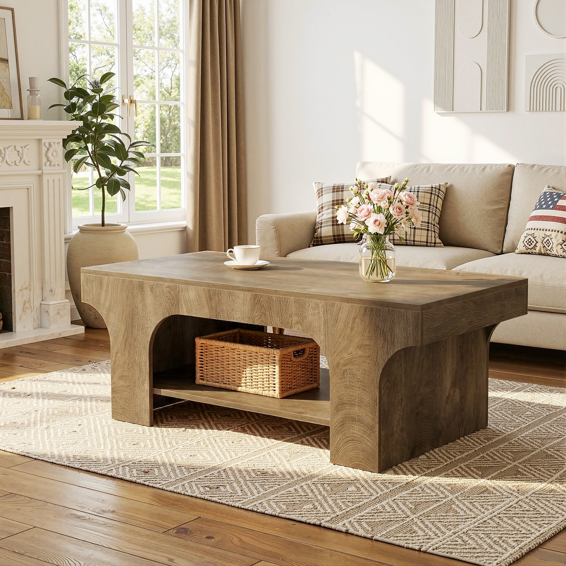 Tribesigns 47.24" Coffee Table, 2-Tier Farmhouse Center Table for Living Room