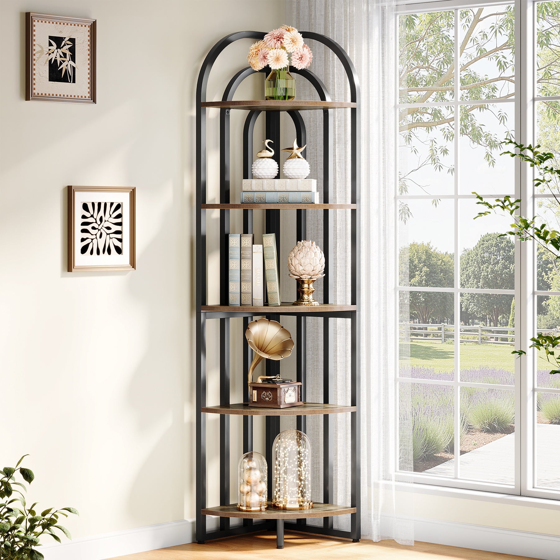 5-Tier Corner Shelf, 71" Tall Corner Bookshelf Display Rack