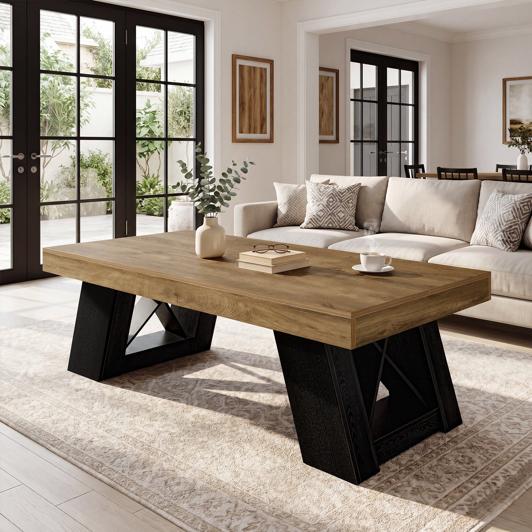 Tribesigns 55-Inch Large Coffee Table, Thick Top X-Frame Table for Living Room