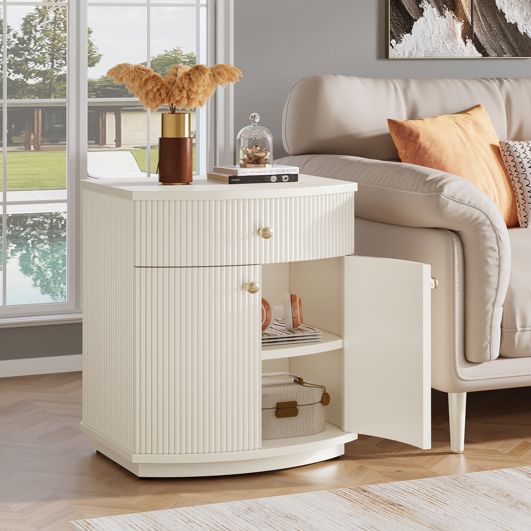 20" Nightstand, Modern Bedside Table with Storage Drawer and Cabinet